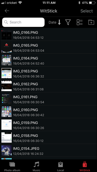 Вид управления файлами: содержимое накопителя и нижнее меню
