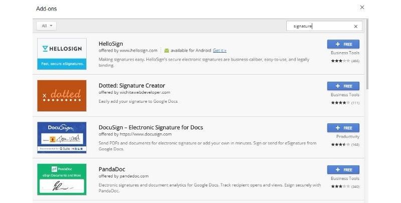 Подпись в Google Docs через дополнение