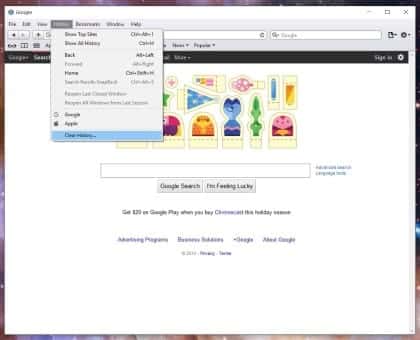 Скриншот: очистка истории в Safari для Windows