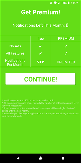 Экран с информацией о лимите в бесплатной версии и вариантах подписки