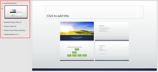 Отображение секций, используемых в Summary Zoom
