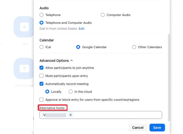 Добавление альтернативных хостов в Zoom