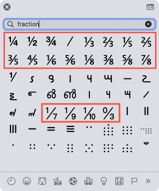 Дроби в просмотре символов на Mac