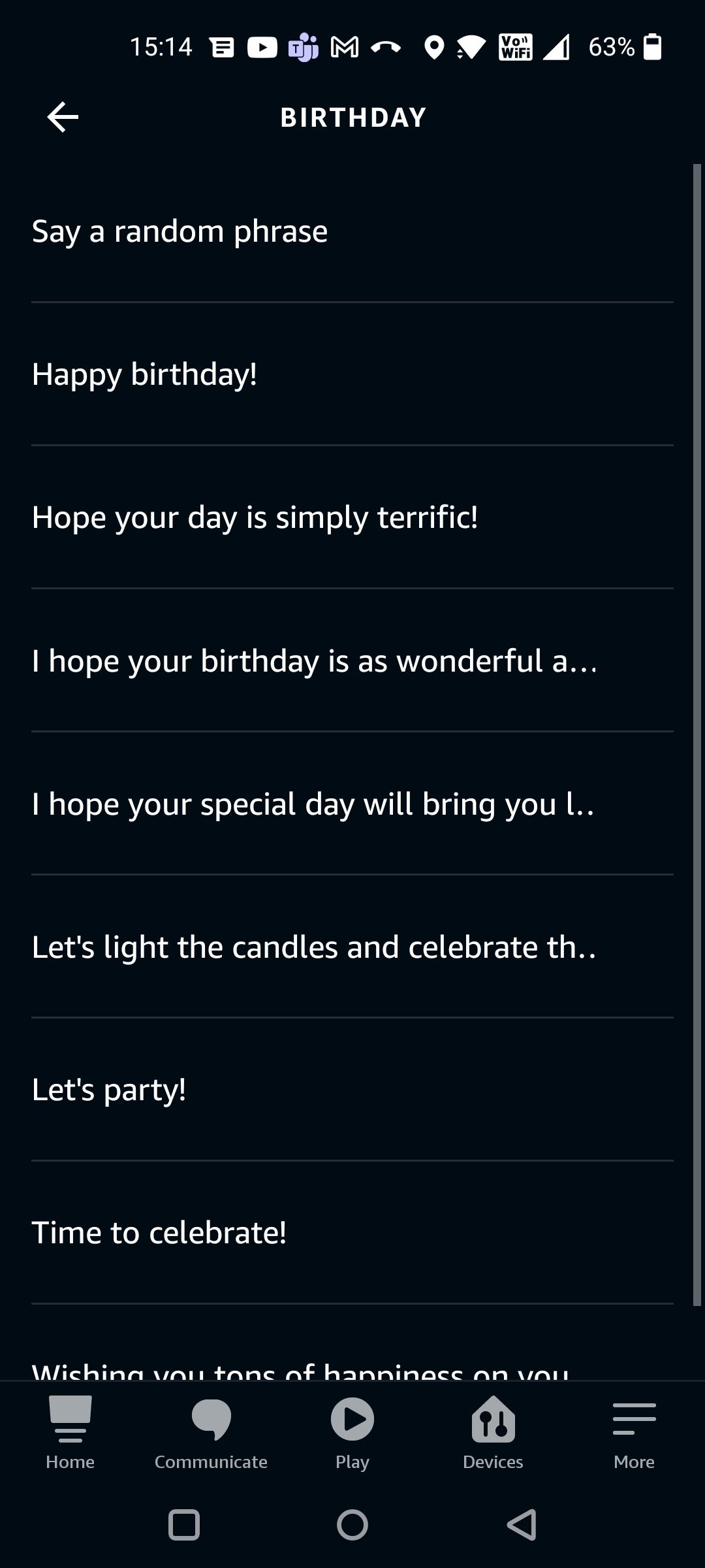 Birthday Greeting Phrases in Alexa Routines