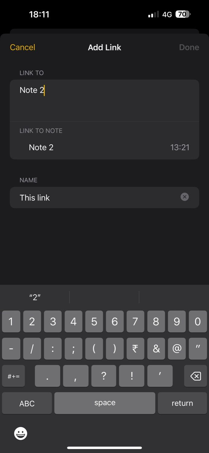 поиск заметки для ссылки в Apple Notes