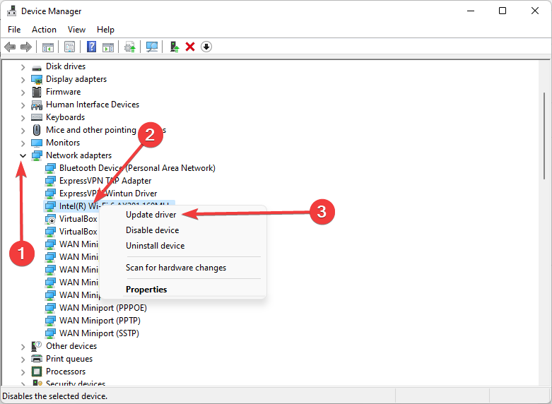 Диспетчер устройств Windows: раздел Сетевые адаптеры