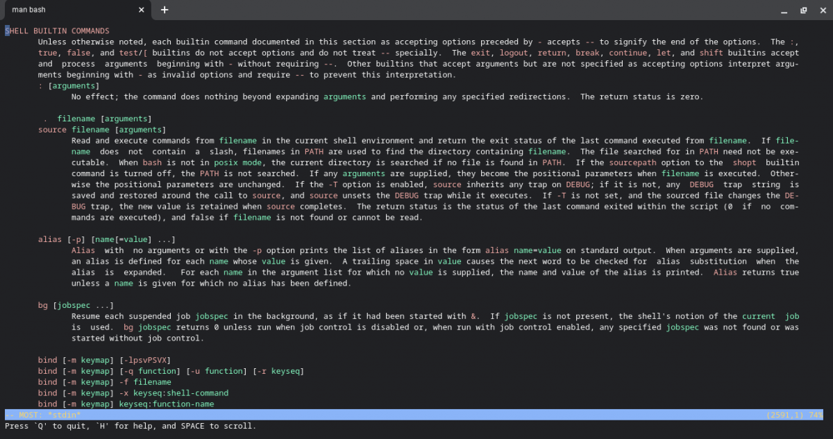 Страница man для встроенных команд bash