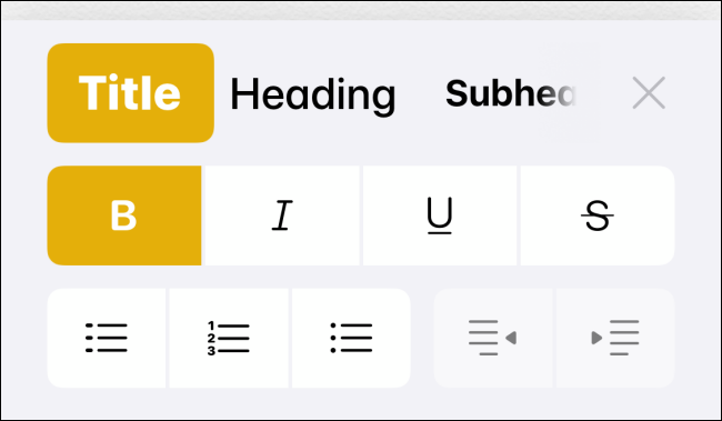 Панель форматирования в приложении Notes