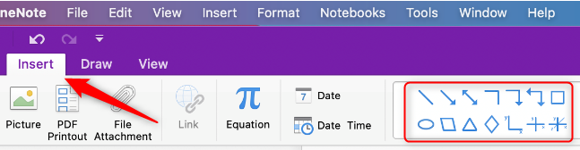 Вкладка Insert и библиотека фигур