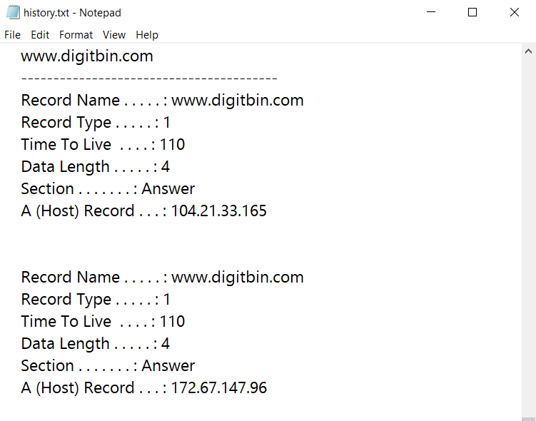 Сохранение вывода ipconfig в файл history.txt на диске D