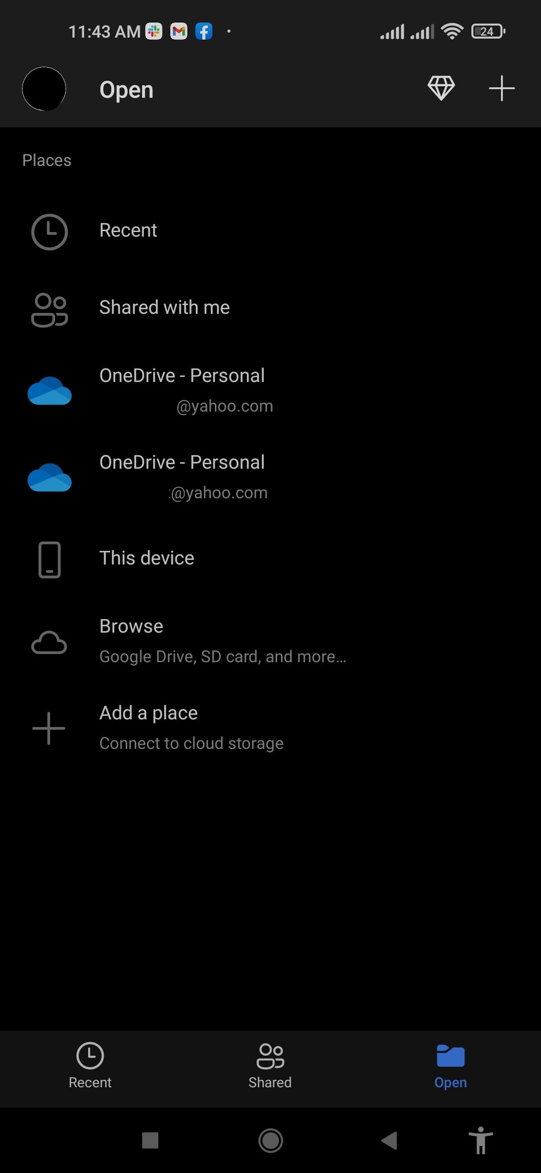 Word Mobile: кнопка Открыть