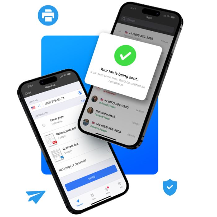 Два телефона отправляют факсы