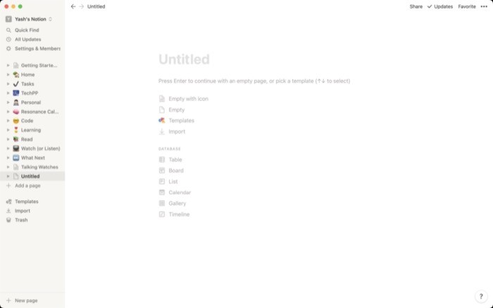 setting up a page on notion