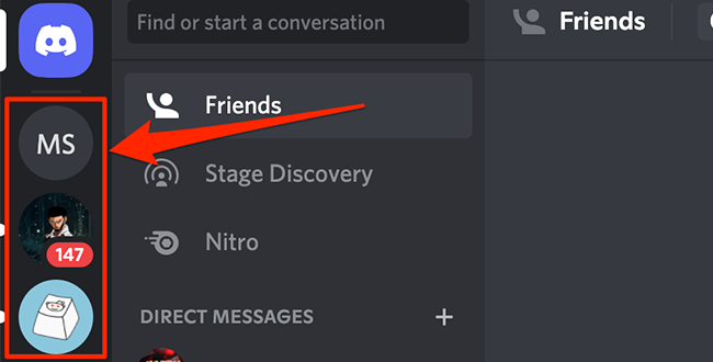 Выберите сервер Discord