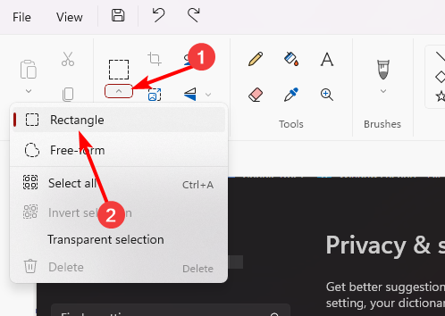 Инструмент прямоугольного выделения в Paint