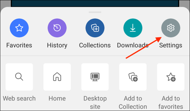 Нажмите Настройки в меню Edge для Android