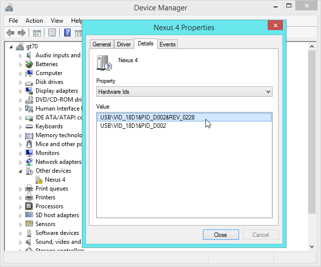 Окно свойств неизвестного устройства с указанием ошибки и информации