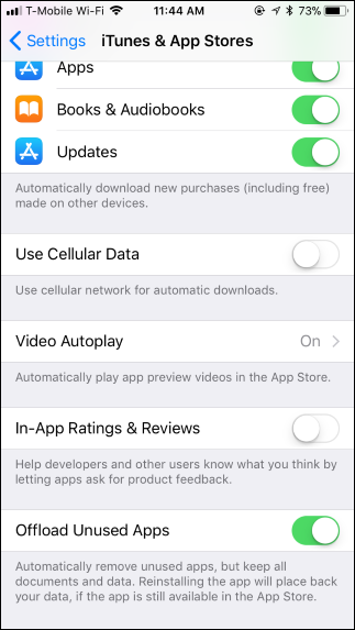 Переключатель «Выгружать неиспользуемые приложения» в iOS