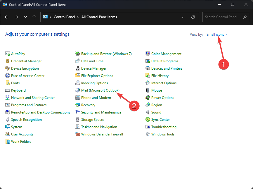 Почта в панели управления
