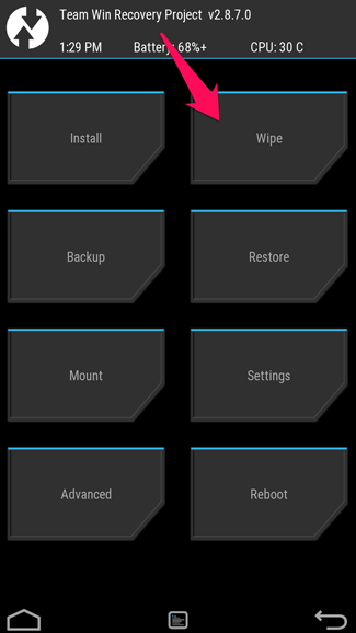 TWRP: экран резервного копирования Nandroid