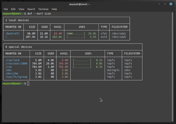 Результат сортировки по размеру