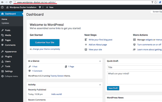 Панель администратора WordPress.