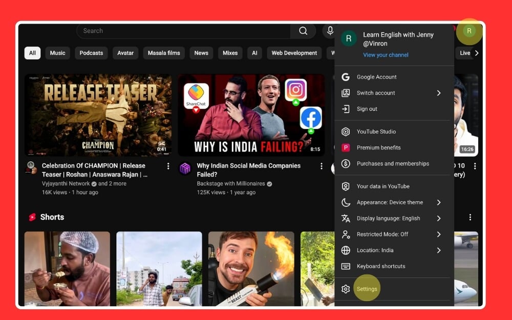 настройки youtube на десктопе 