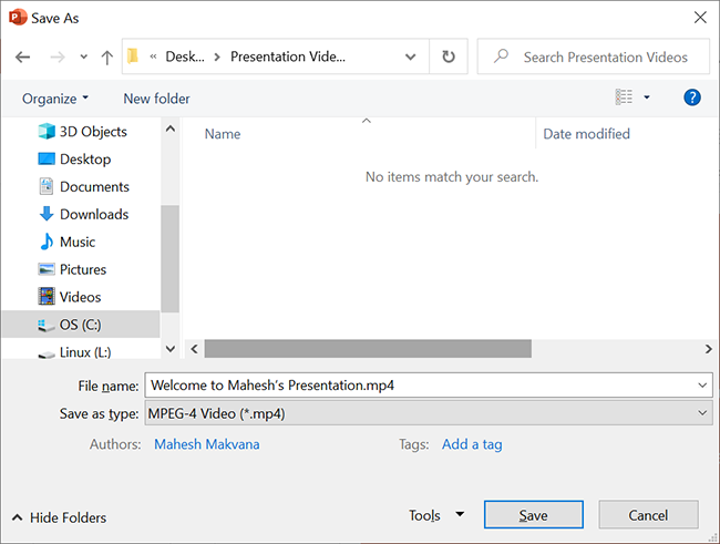 Сохраните видео через стандартное окно сохранения.