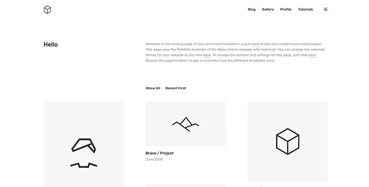 Главная страница Automad