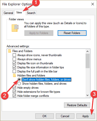 Параметры просмотра скрытых файлов в Проводнике