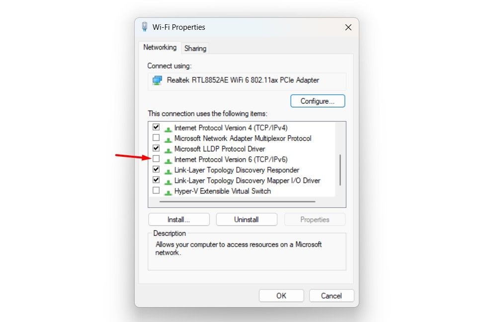 Чекбокс IPv6 в свойствах Wi‑Fi