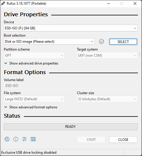 Сообщение об отключении эксклюзивной блокировки в Rufus