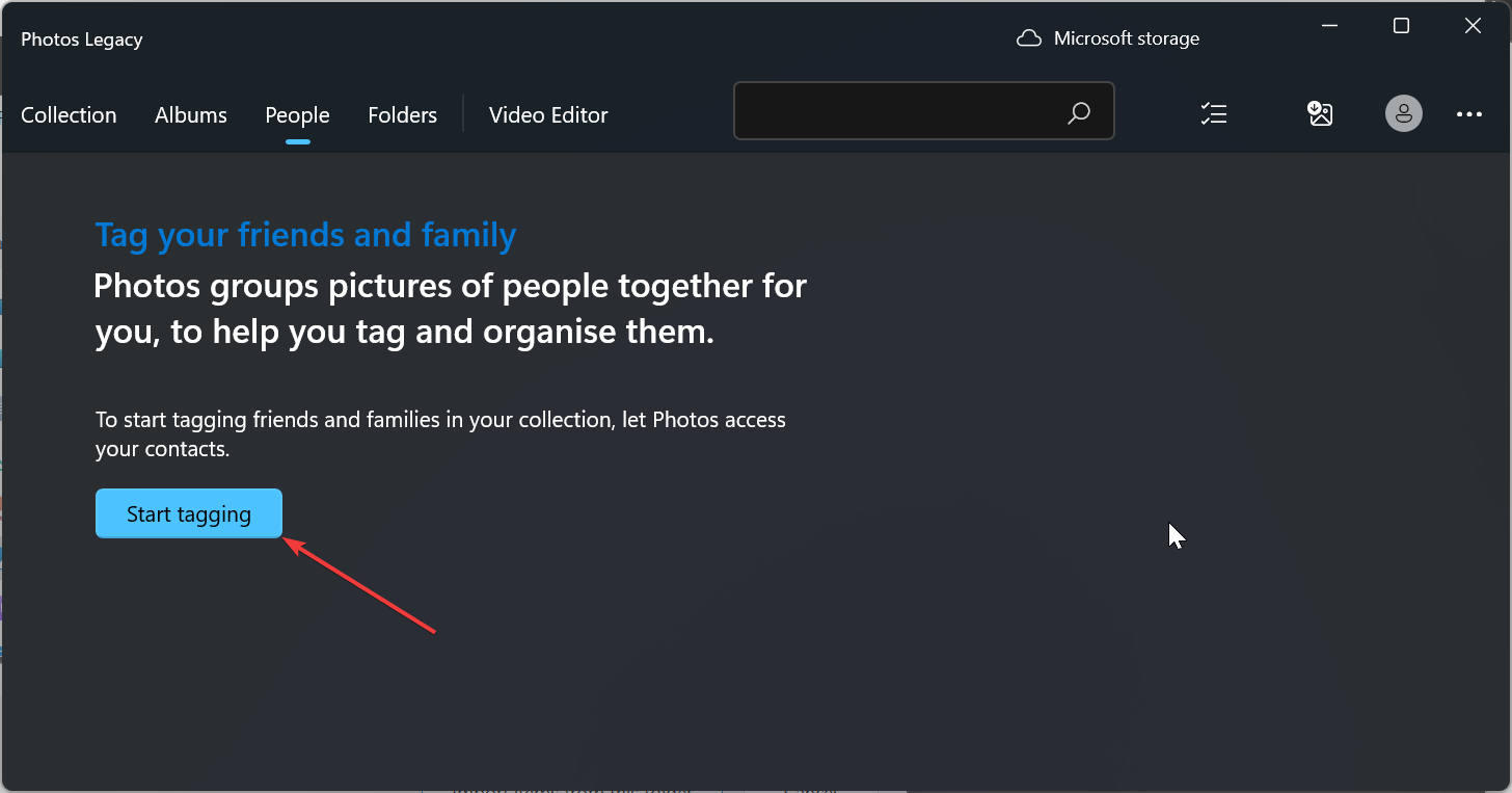 Кнопка Начать добавлять теги в Photos