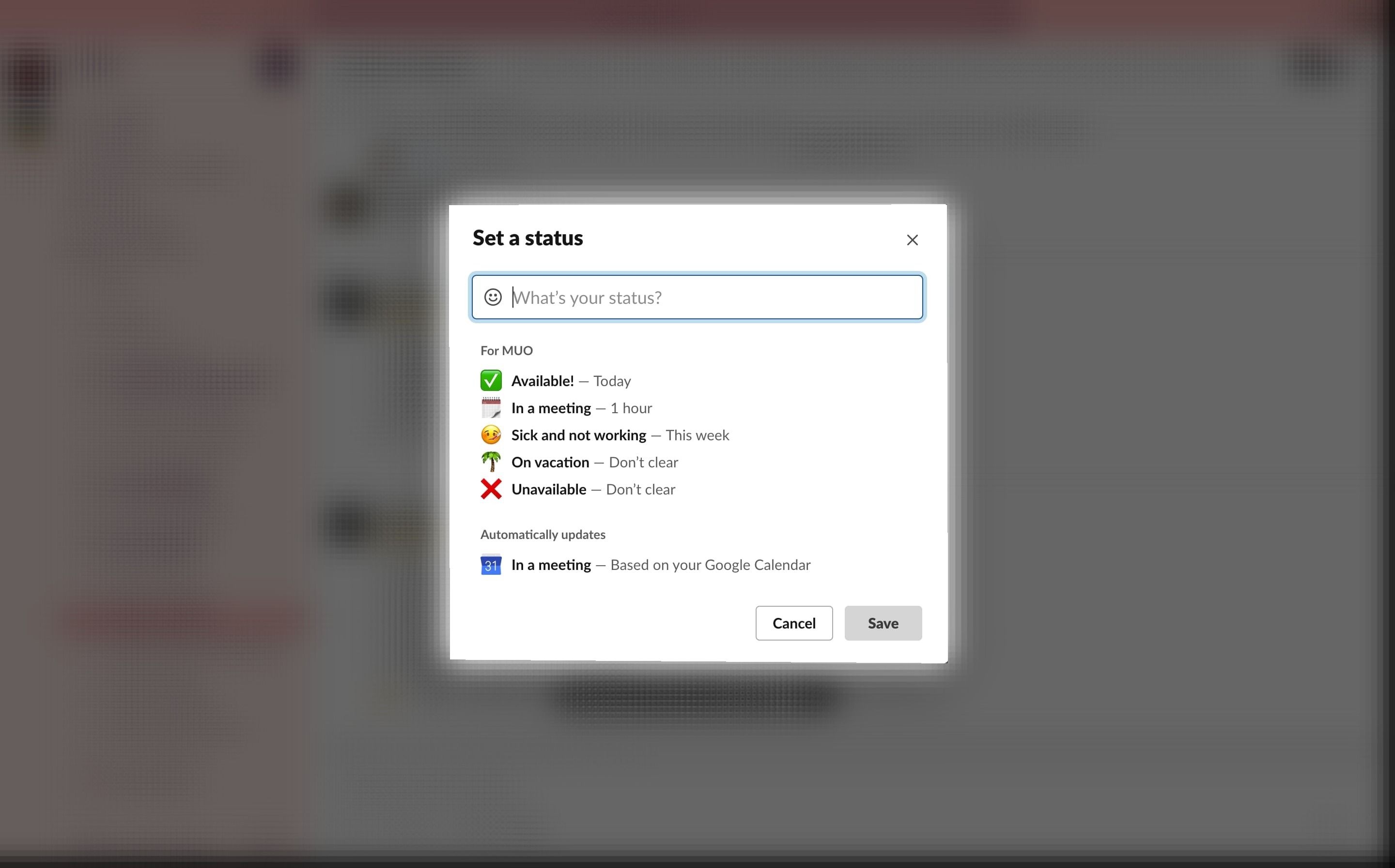Установка пользовательского статуса в Slack перед отпуском