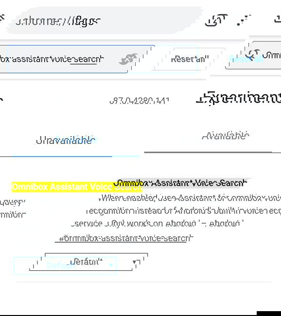 Поиск флага Omnibox Assistant Voice Search
