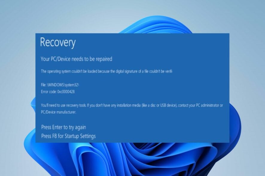 Исправить BSoD 0xc0000428 в Windows