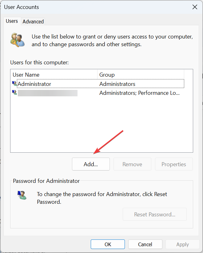 Кнопка добавления учётной записи