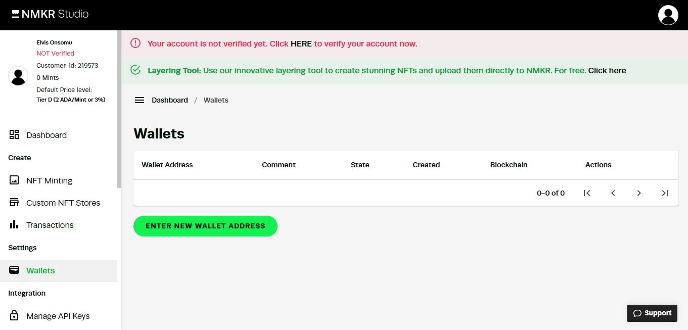 Скриншот страницы NMKR: ввод адреса кошелька