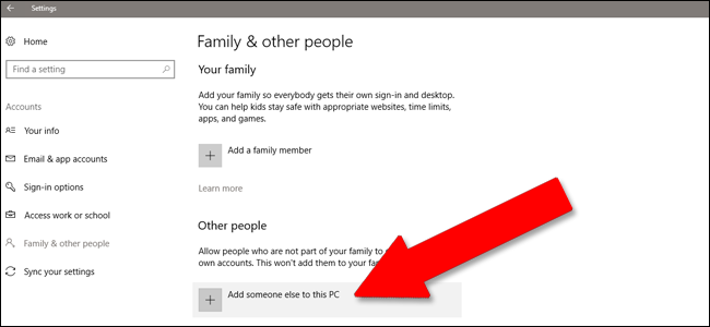 Кнопка добавить пользователя для этого компьютера