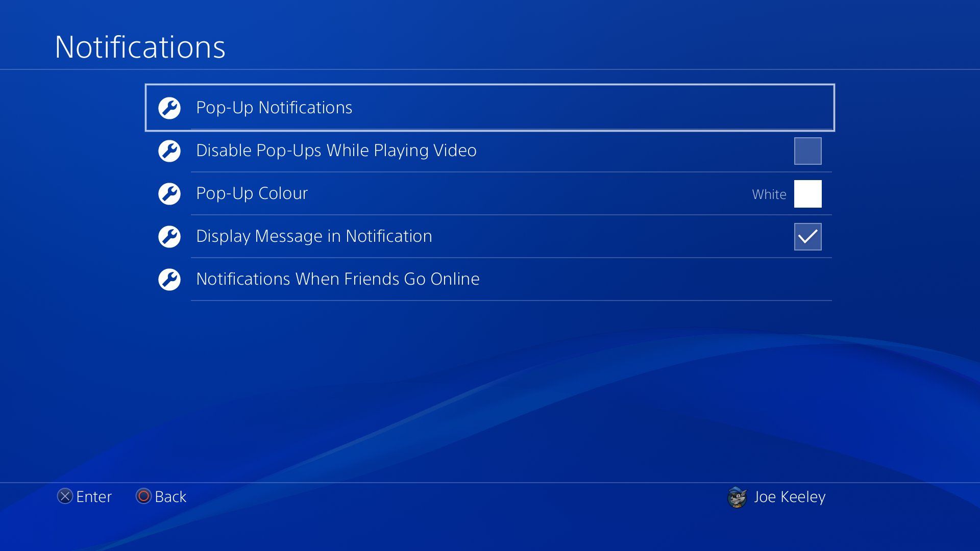 Настройки уведомлений PS4