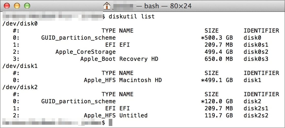 diskutil list — пример вывода