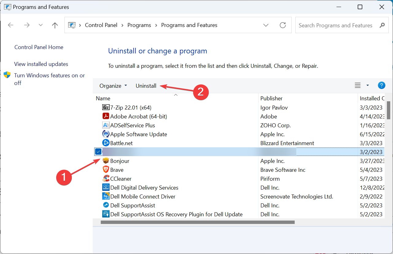 Удаление Audacity через список программ Windows