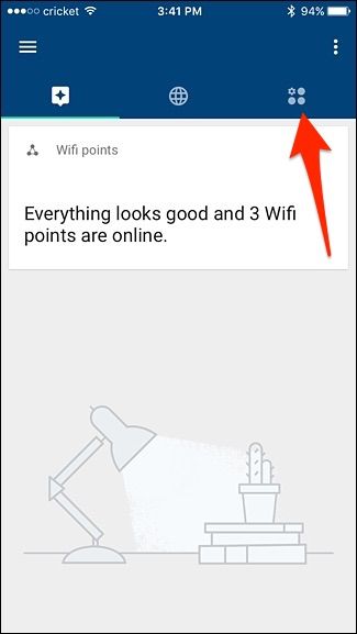 Интерфейс Google WiFi: вкладка настроек и иконки