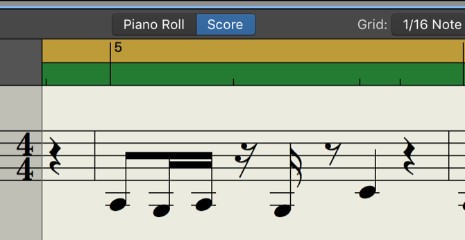 Редактор нот: вид партитуры