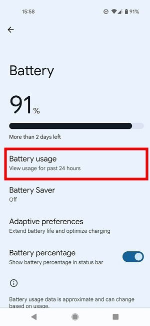 Pantalla Uso de batería mostrando apps que consumen energía