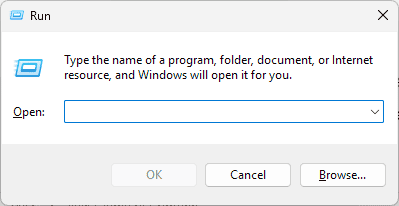 Окно «Выполнить» в Windows 11