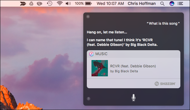 Siri распознаёт трек на Mac