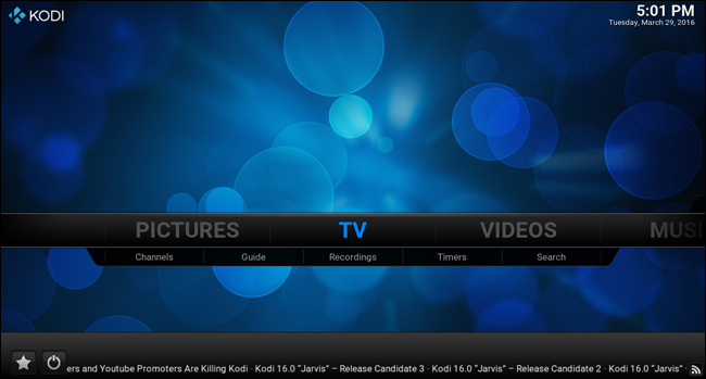 Пункт меню TV в Kodi