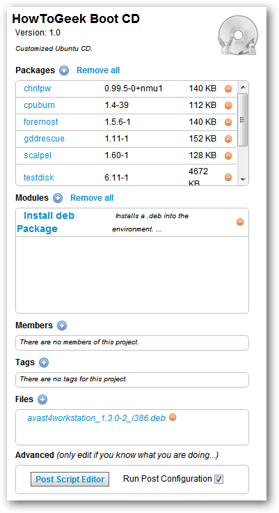 Страница проекта: обзор настроек Boot CD