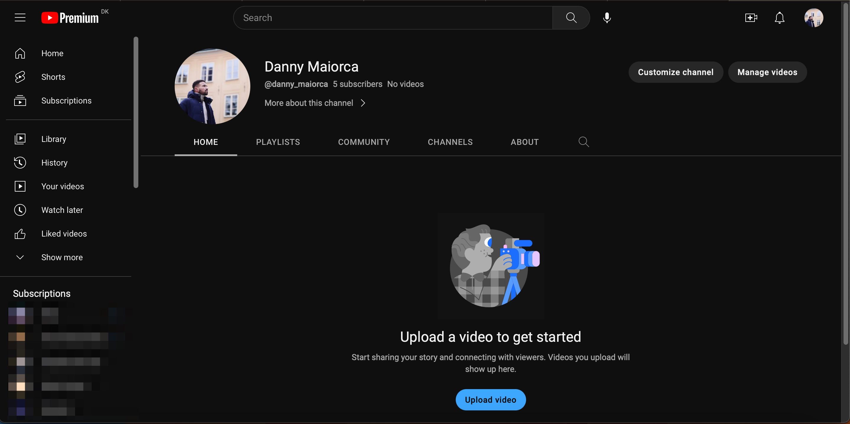 Опция Настроить канал в YouTube